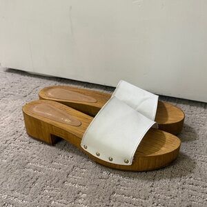 Italian made Seychelles White Leather Mules with Wooden Platform